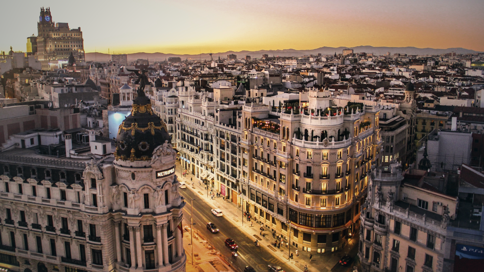 Madrid skyline at sunset